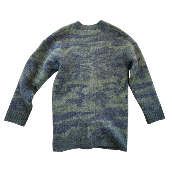 Rails Runi Green Gray Camouflage Button Cardigan Alpaca Wool Fuzzy Thick Knit XS - Picture 4 of 7